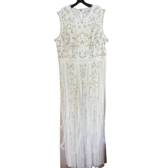 Mac Duggal Size 20 NEW 9137 Ivory Embroidered High Neck Sleeveless Ruffled Gown - Picture 4 of 11